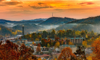 A photo of Gatlinburg, Tennessee, one of the best places for fall vacations.
