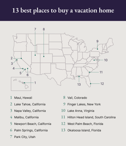 A photo of a map of the best places to buy a vacation home.