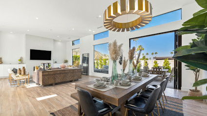 Palm Springs living room and dining area