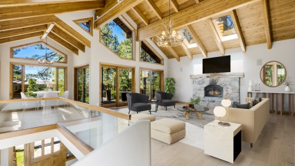 Lake Tahoe living space with large windows