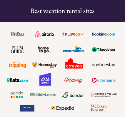 An image displays the logos of the 23 best vacation rental sites available to travelers. 