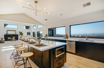 Modern kitchen with large windows looking out at Napa Valley