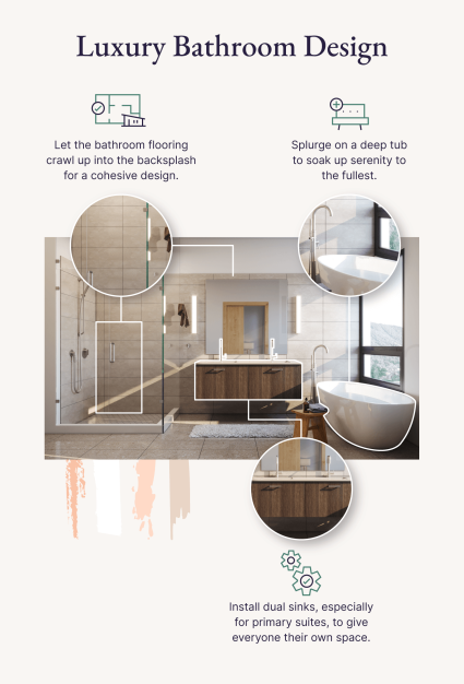 An image identifies the luxury interior design principles home owners can apply to bathrooms.