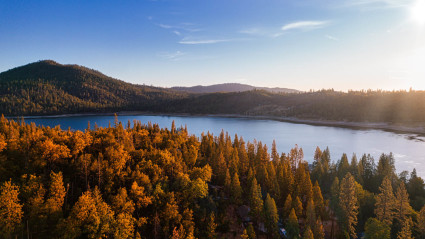A photo of Bass Lake, a great place to enjoy fall in California.