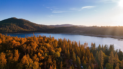 A photo of Bass Lake, a great place to enjoy fall in California.