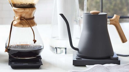 a coffee maker and a kettle