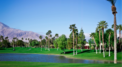 Palm Springs golf course with trees and mountain