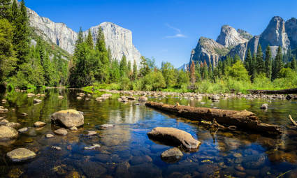 The cliffs of Yosemite are a close drive from Lake Tahoe in summer.
