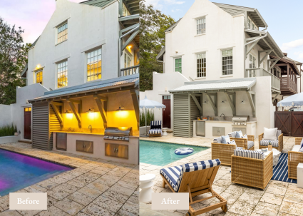 Before and after image of a vacation home listing and a fully furnished Pacaso home