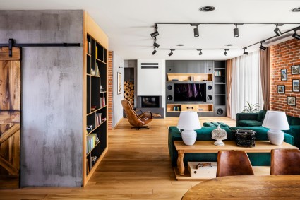 concrete and wood living space