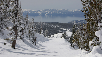 Ski mountain with lake in the background