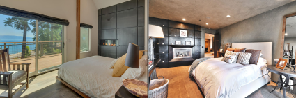 side by side photos of master bedrooms