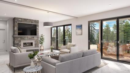 Living room of a new construction second home in Olympic Valley