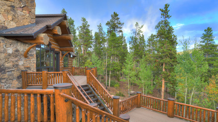 balcony with cabin near trees