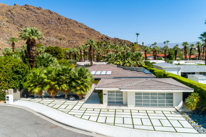 Exterior of palm springs home with solar panels 