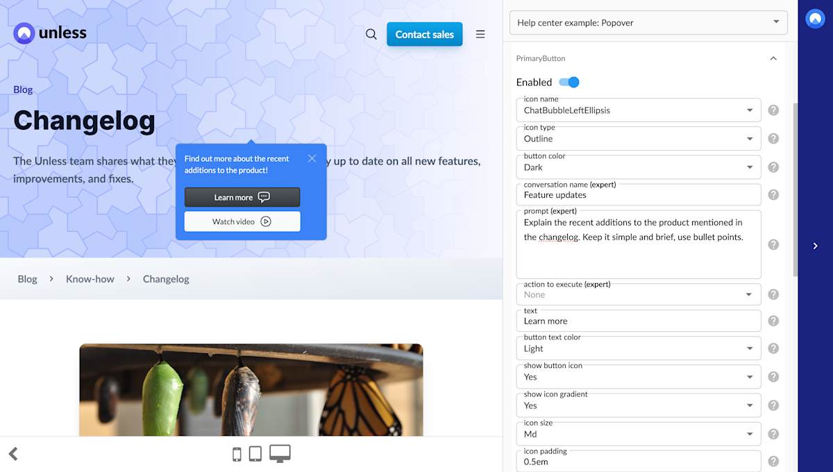 Component editor: primary button settings