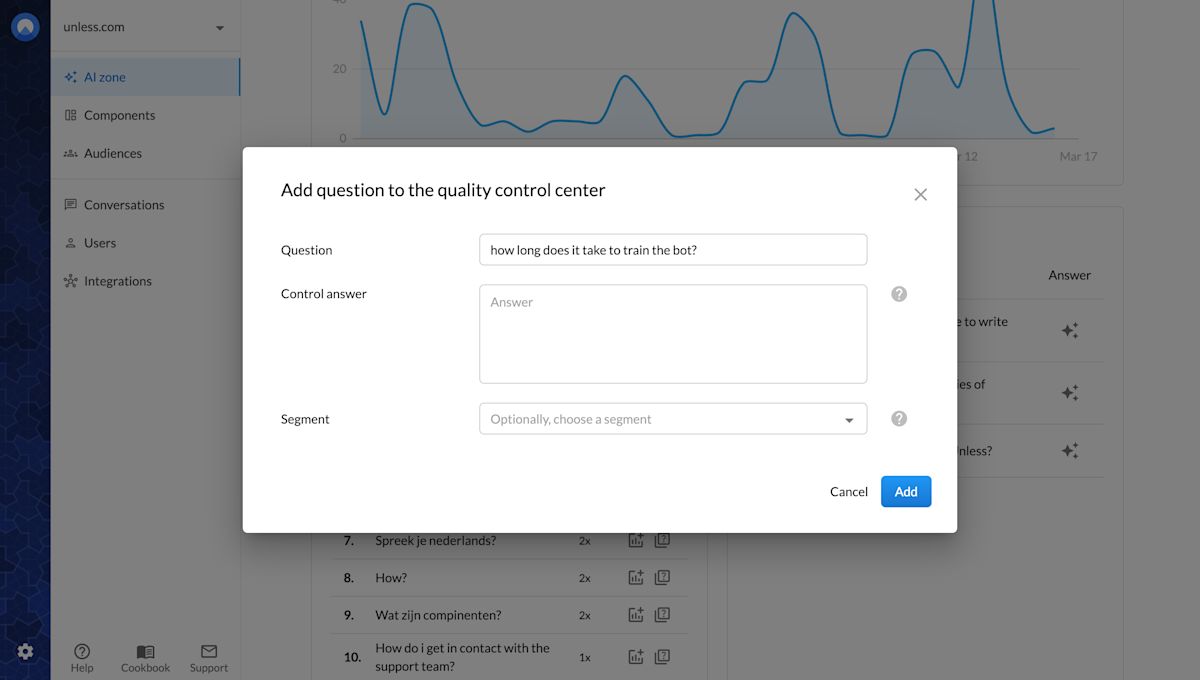 Add question to the quality control center