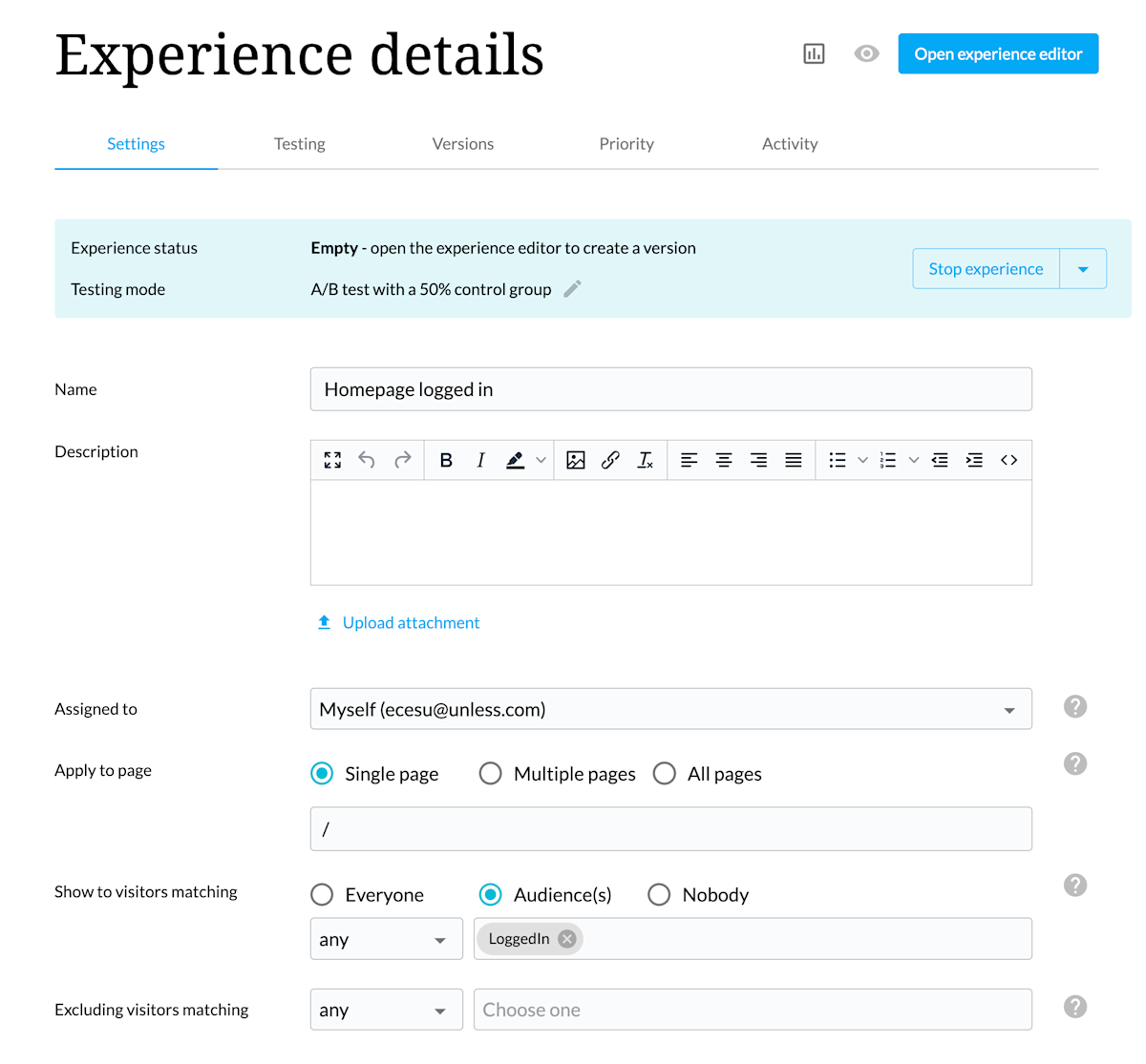 unless-experience-settings