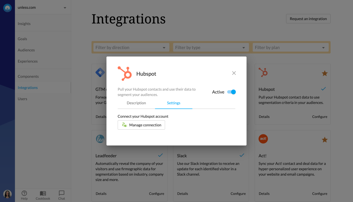 Managing an integration that is already connected