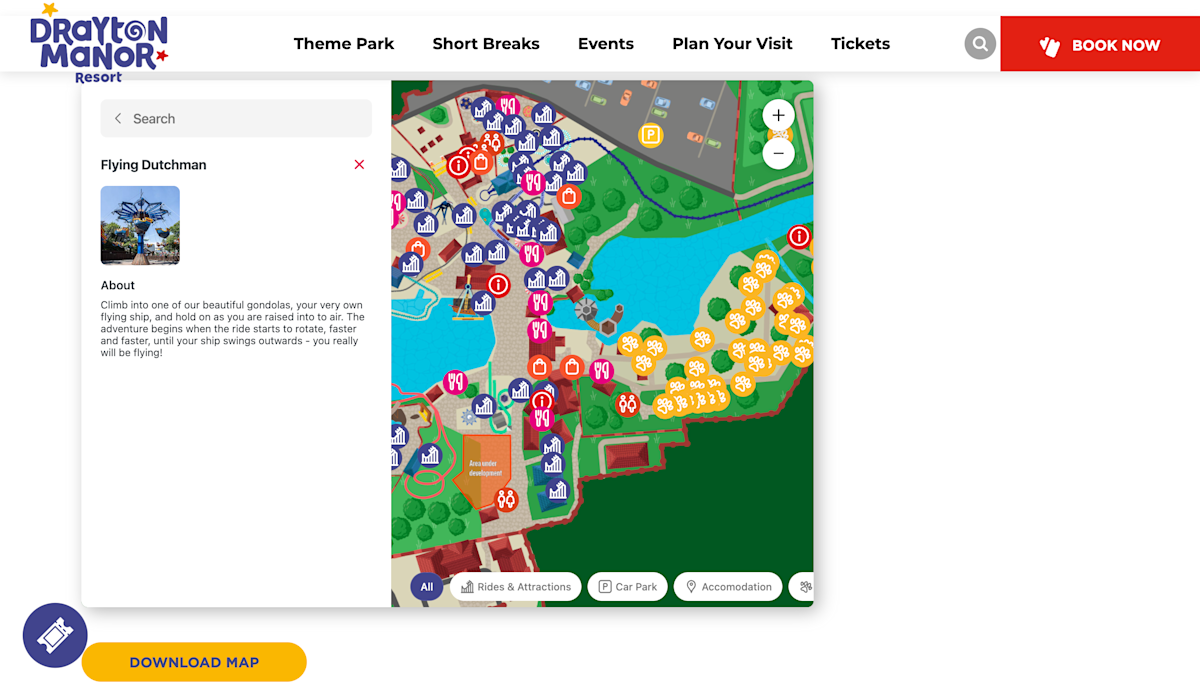 The park map component on a partner website with search and filter functionality