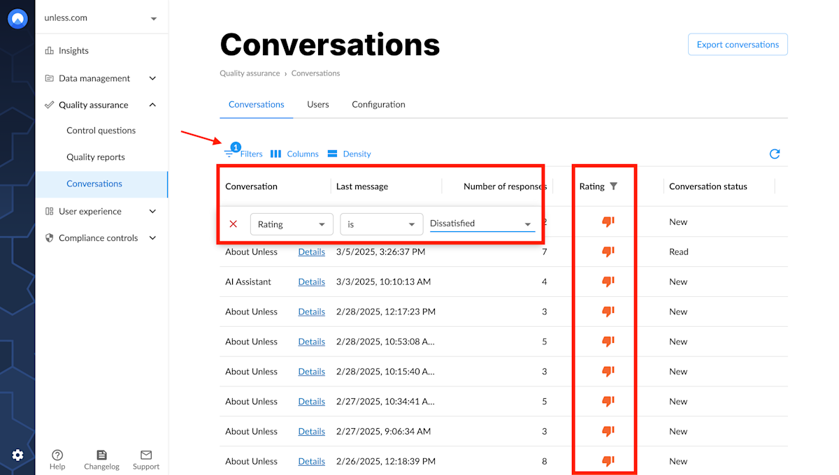 Filter conversations based on rating
