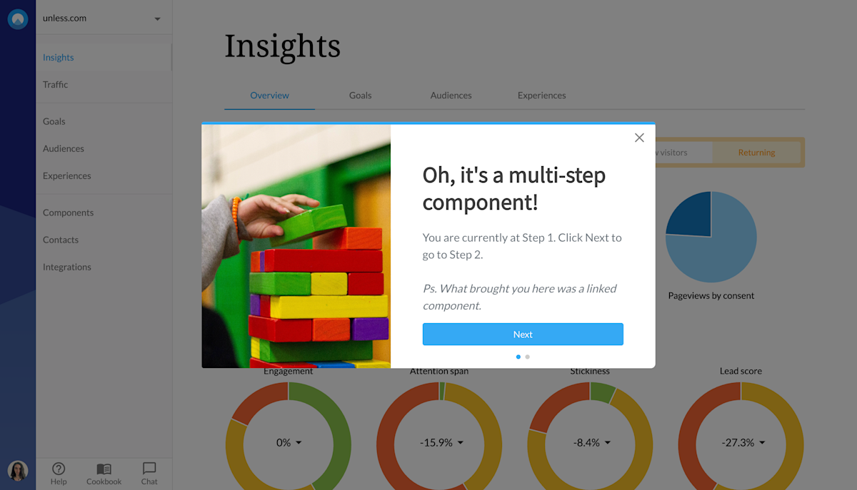 Unless multi-step component to show a new feature in-app - Step 1
