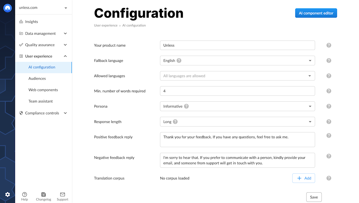 AI configuration fields