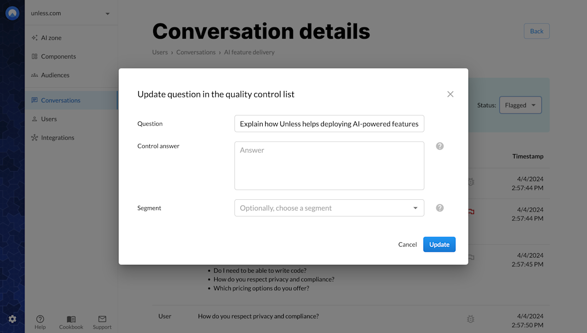 Update question in the quality control list