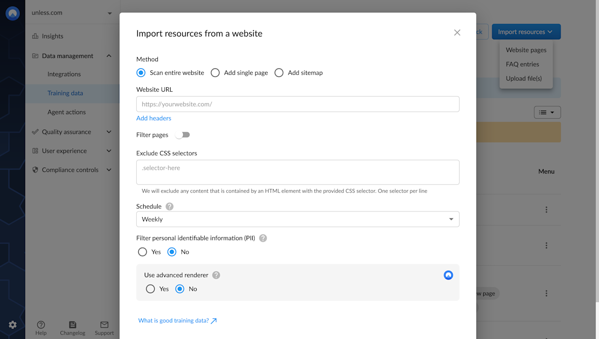 Import resources from a website