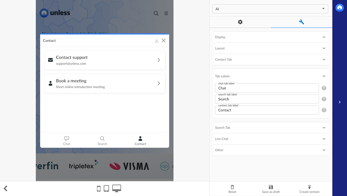 Labeling the tabs of the AI component