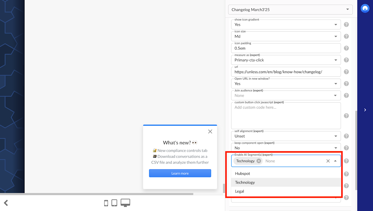Enabling a topic via the component editor