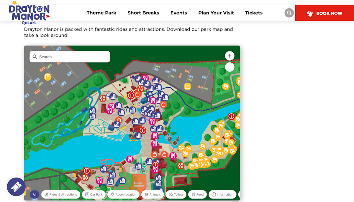 The park map component as seen on a Convious partner website