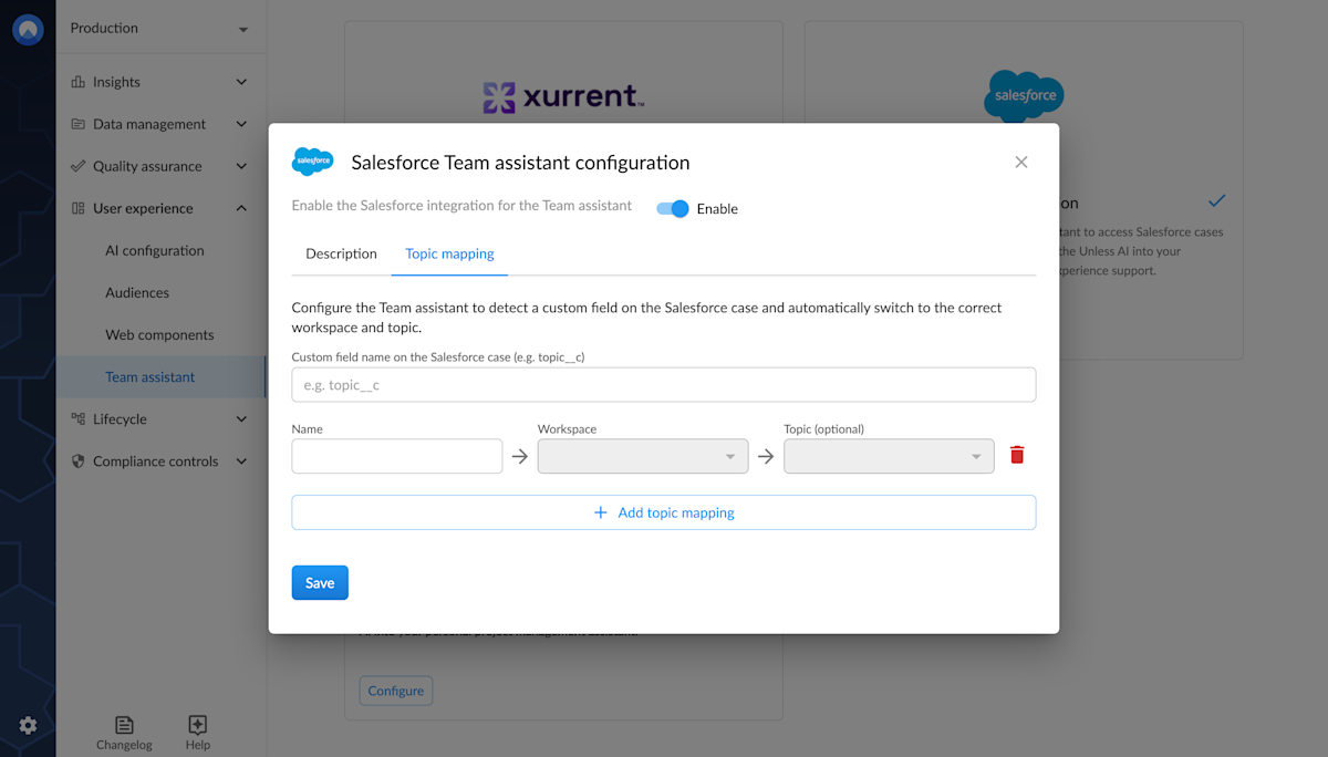 Salesforce configuration for the team assistant