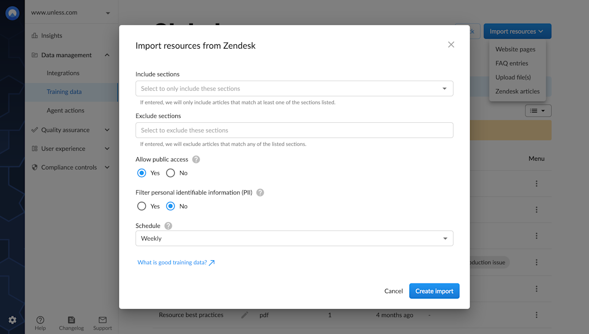 Import resources via an integration (eg. Zendesk)