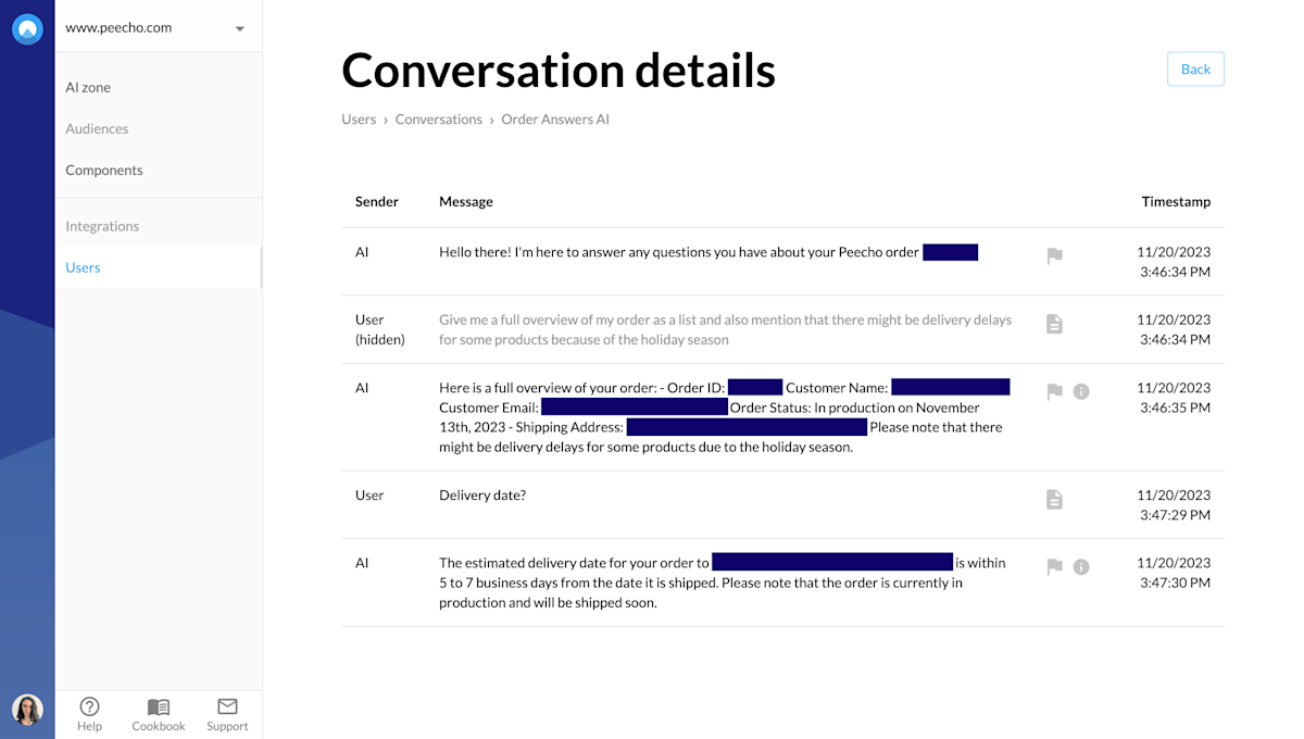 Conversation details page