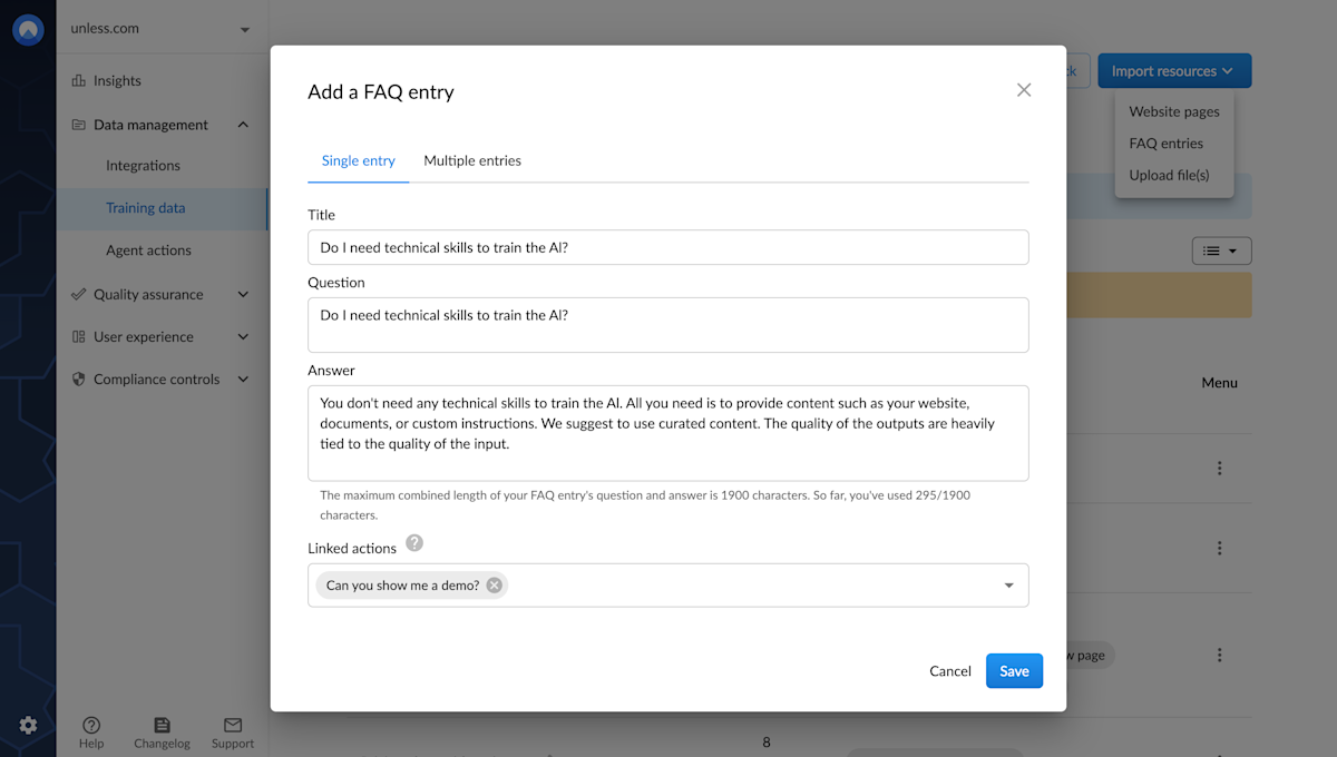 Add a single FAQ entry