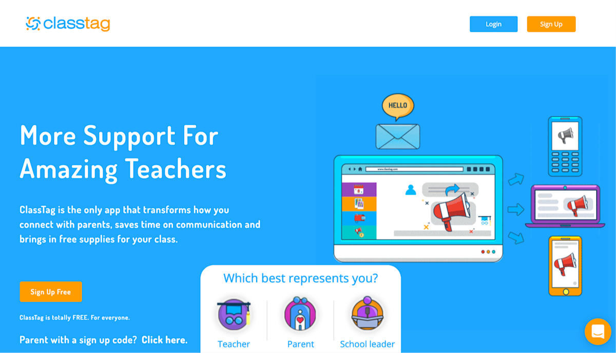 ClassTag homepage with a floating Unless widget on top