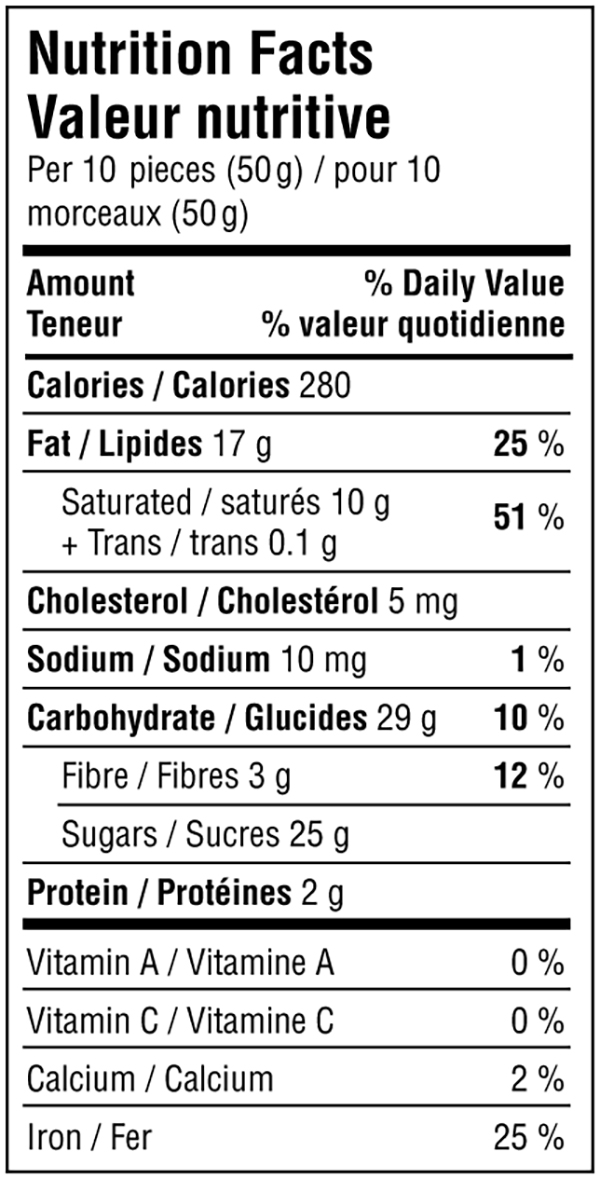 Please contact info@reidchocolates.com for a transcript of the nutrition facts for this product.