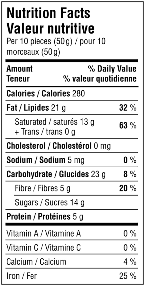 Please contact info@reidchocolates.com for a transcript of the nutrition facts for this product.