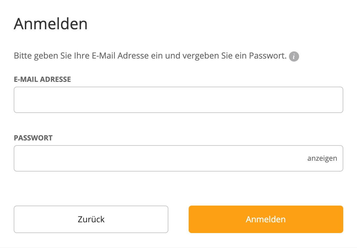 Anmeldung E-Mail Adresse und Passwort