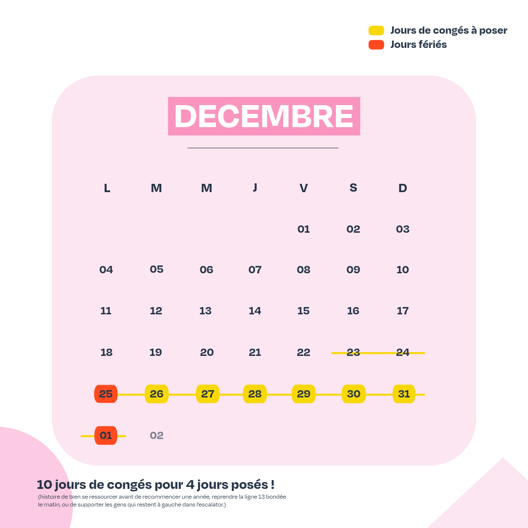 Quels sont les jours à poser en décembre pour avoir un maximum de vacances ? 