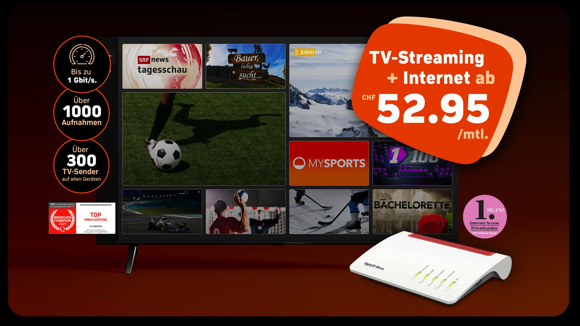 Zattoo Home: TV Streaming + Internet mit kostenlosen WLAN-Leihrouter