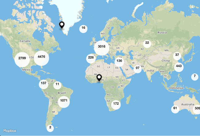 Map of CrossFit boxes in the world