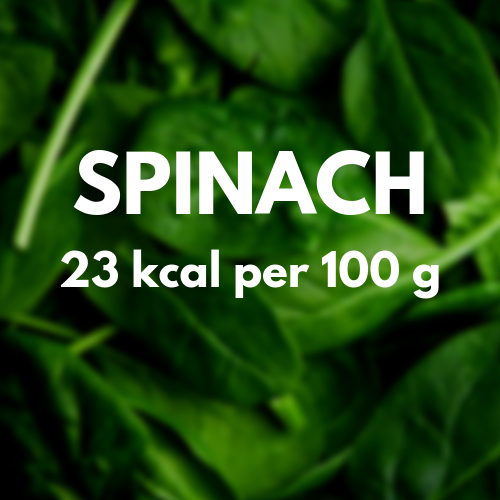 23 kcal per 100 g of spinach