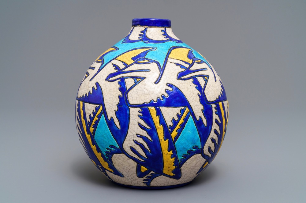 Charles catteau for boch ke  ramis  art deco crackle glazed vase  1920s