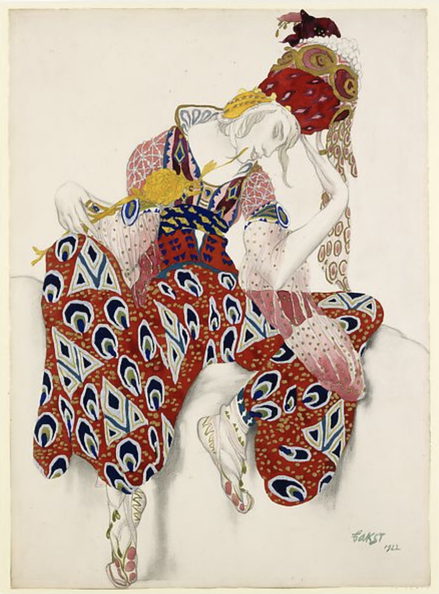  Léon Bakst , Costume Study for Wrapped Headdress and Jumpsuit, The Ballet "La Péri" (The Flower of Immortality), 1922  