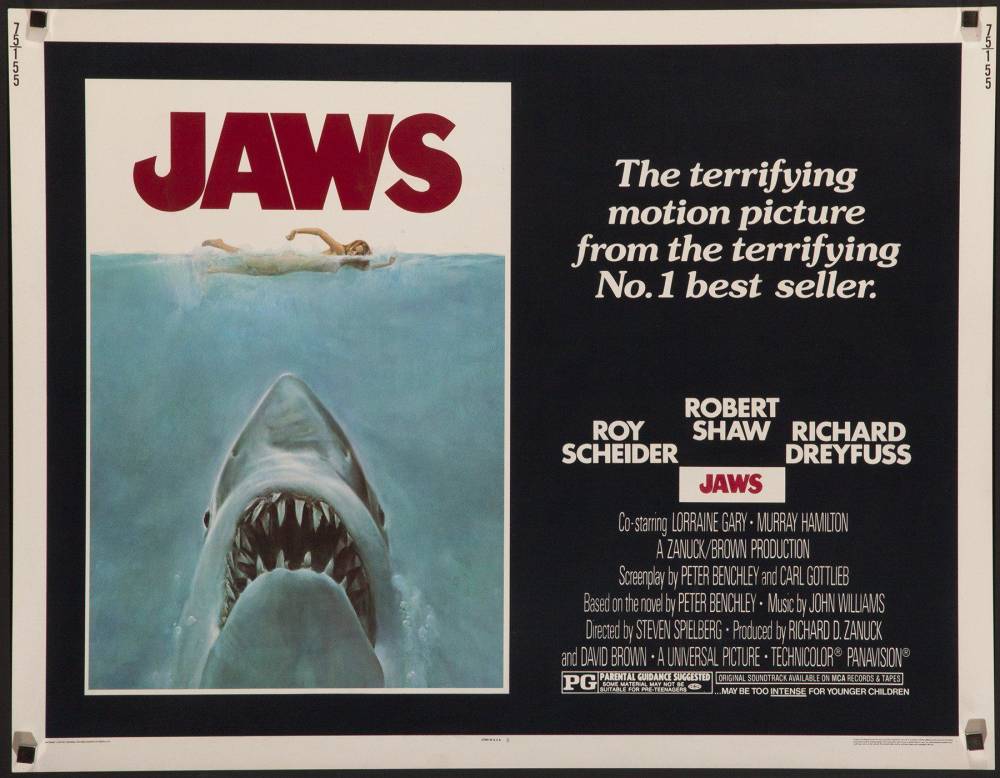  Jaws , Vintage Movie Poster Original Half Sheet, 1975 