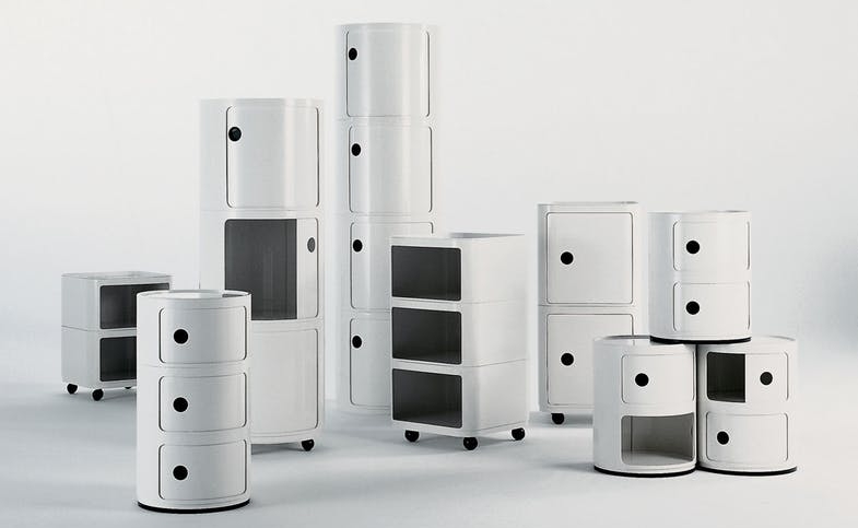 The componibili modular container system designed by anna castelli ferrieri for kartell in 1967  square