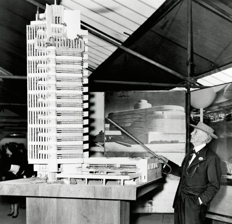  Frank Lloyd Wright , Maquette of the Price Tower in Oklahoma, 1953, based on skyscraper designed in 1929 for St. Mark’s Church in-the-Bowery 
