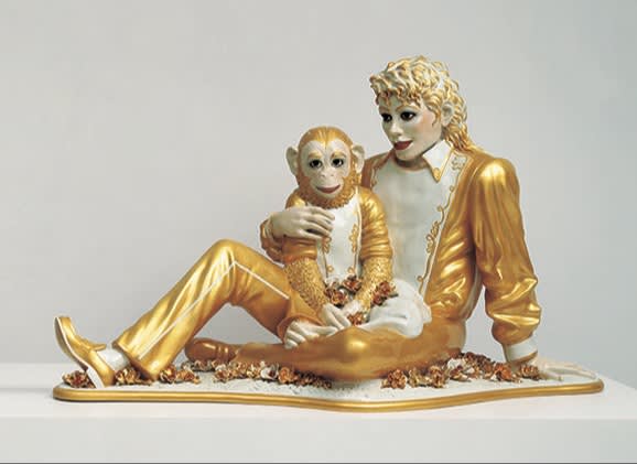 Hero jeff koons   michael jackson and bubbles  1988